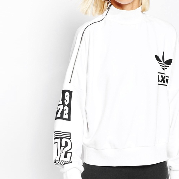 adidas originals authentic three stripe high neck sweatshirt in yellow